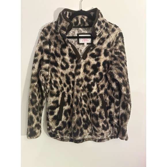Cozy Sherpa Leopard Print Quarter Zip Pullover Jacket Women's Medium M - Picture 1 of 7